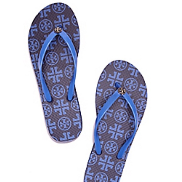 navy blue tory burch flip flops